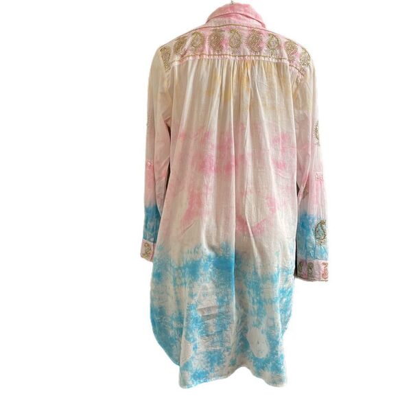 Soft Surroundings Gilded Paisley Tie-Dye Tunic Top Button Up Sequin Sz Medium - Picture 3 of 9